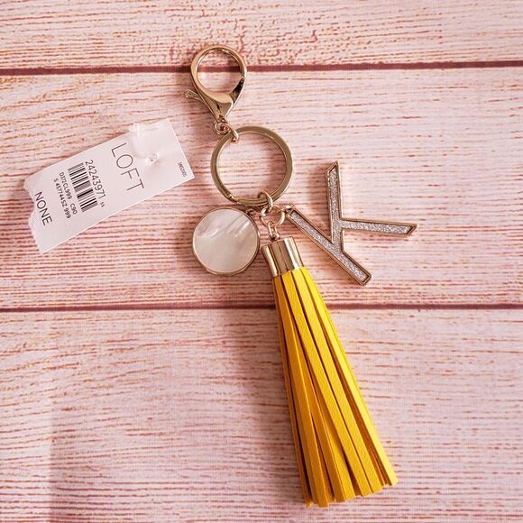 LOFT Leather Initial "K" Tassel Keychain/Handbag Charm Golden Yellow - Picture 1 of 4